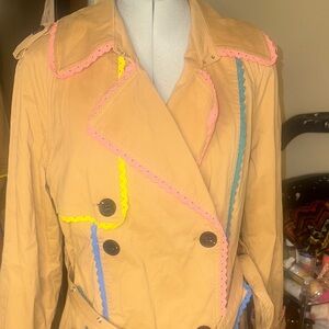Avec Les Filles Tan Trench Coat with Colorful Trim